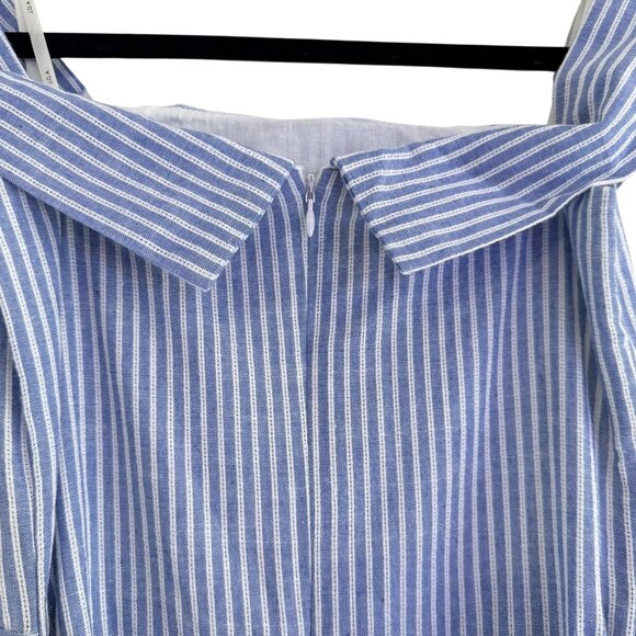 JOA Women's Striped Blue & White Poplin Off-the-Shoulder Midi Dress Size S - Picture 4 of 7